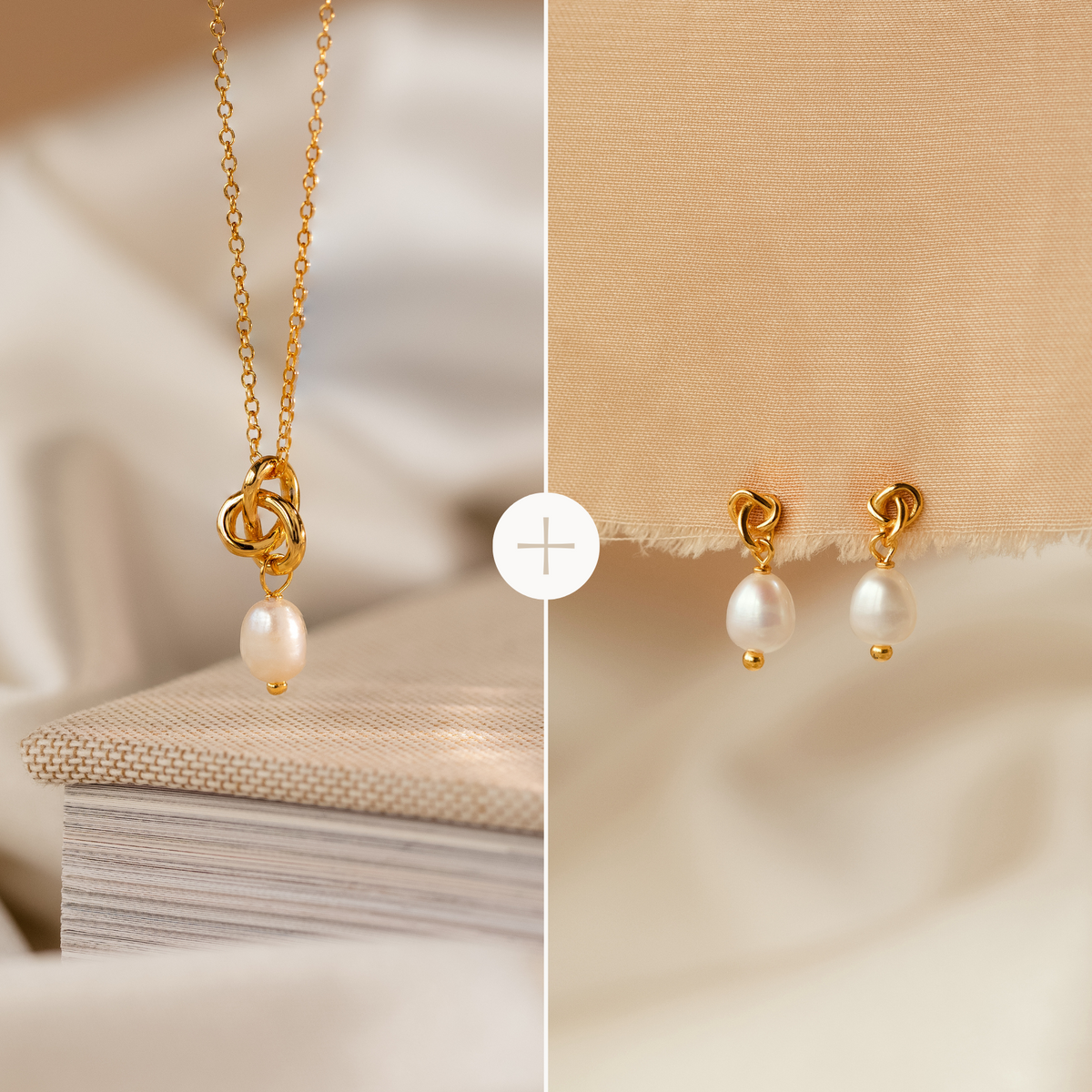 Conjunto de colar e brincos de pérolas Knot COMPRE 2 PAGUE 1