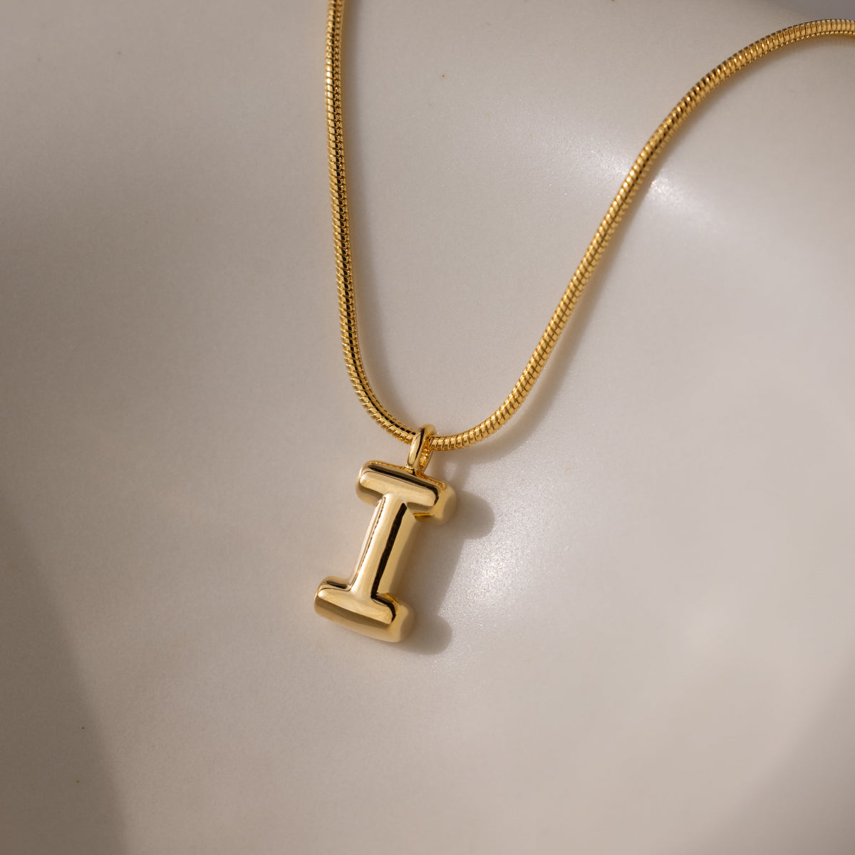 Bubble Letter Necklace in 18K Gold