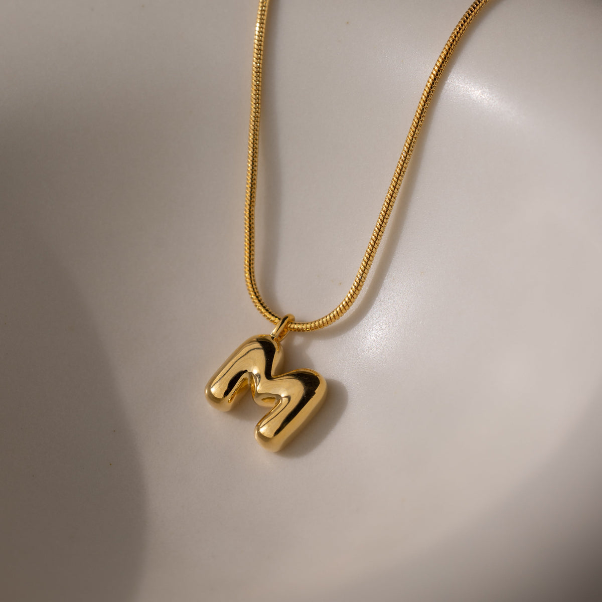 Bubble Letter Necklace in 18K Gold