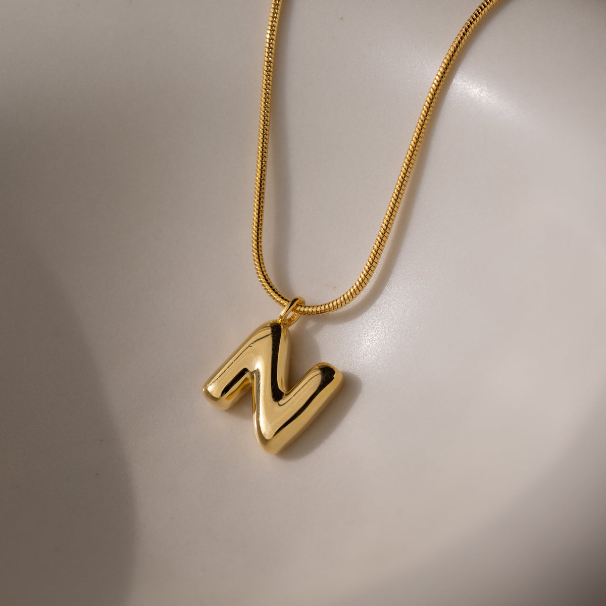 Bubble Letter Necklace in 18K Gold