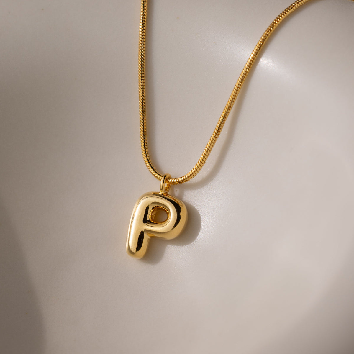Bubble Letter Necklace in 18K Gold