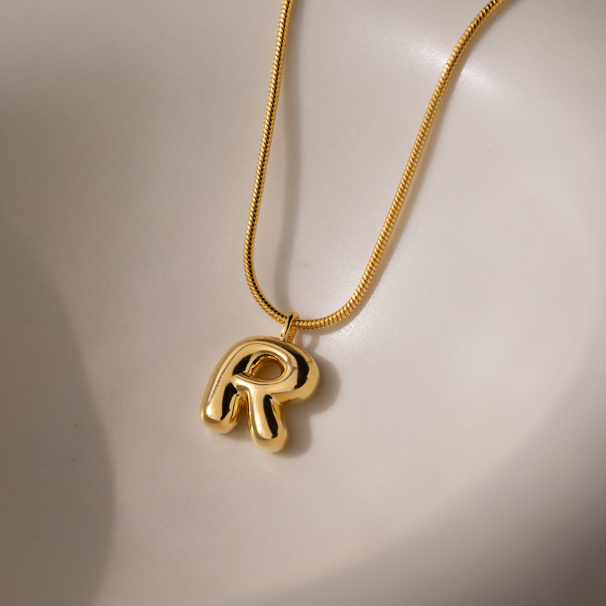 Bubble Letter Necklace in 18K Gold