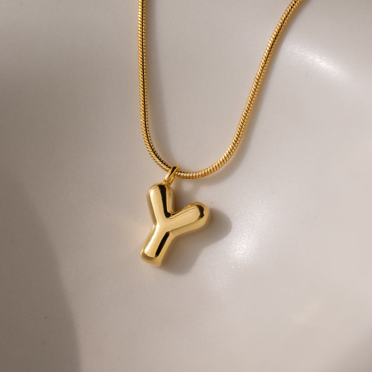 Bubble Letter Necklace in 18K Gold