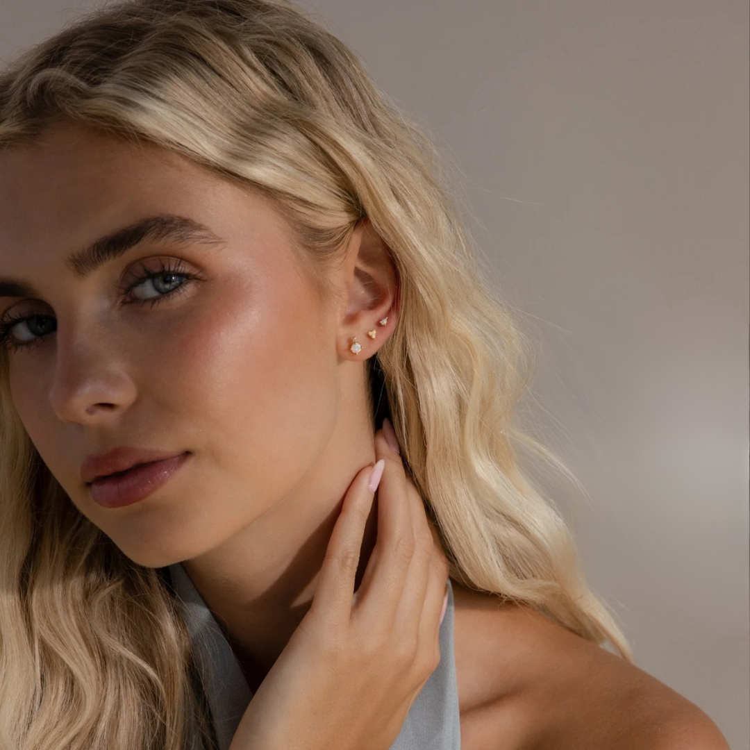 Opal Teardrop Flatback Studs in 18K Gold