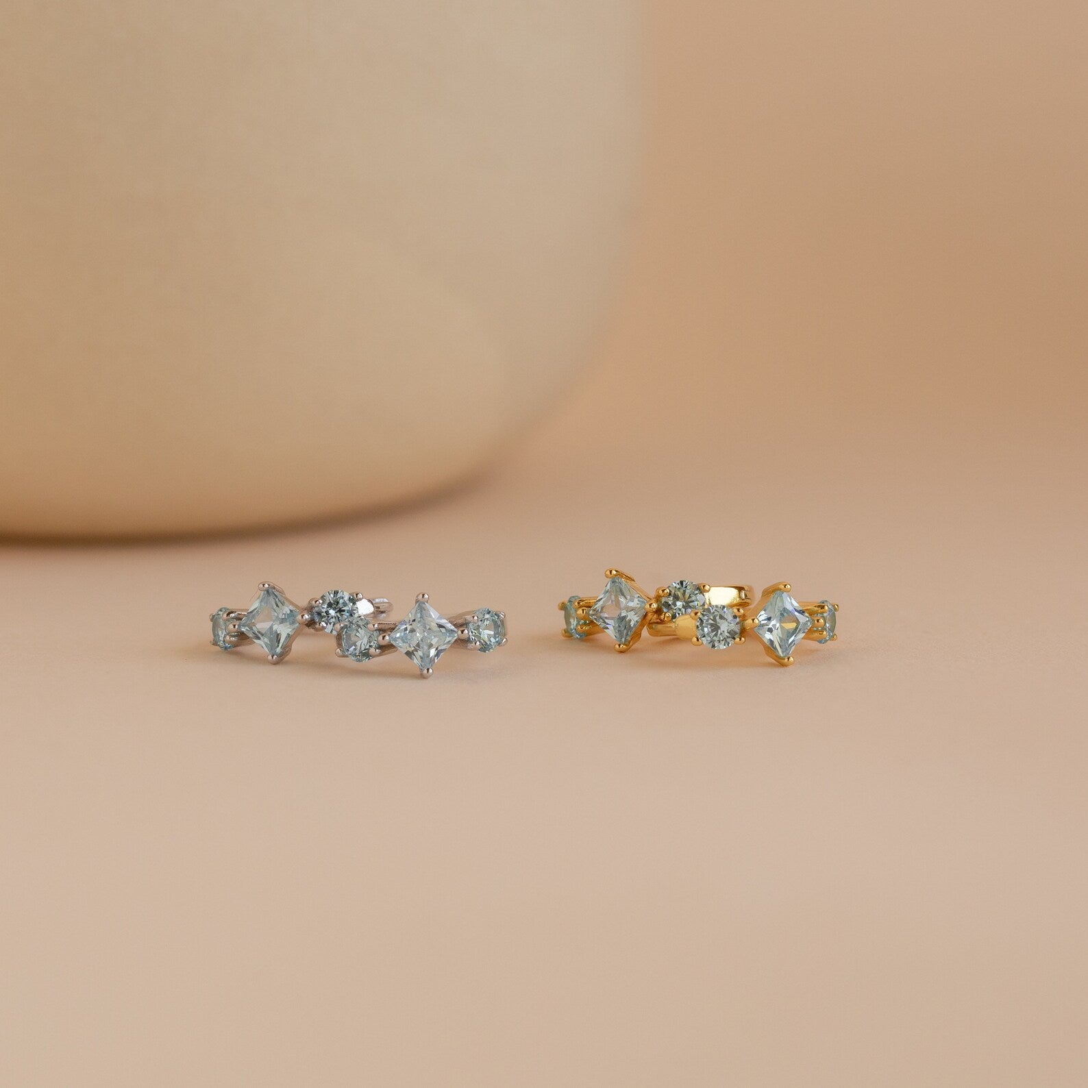 Brincos com Diamantes Água-Marinha