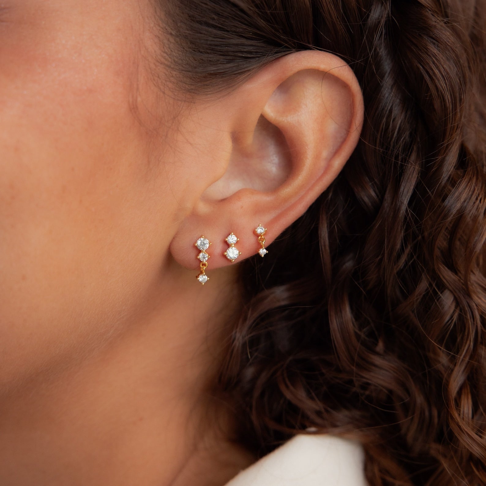 conjunto de 3 brincos de diamante