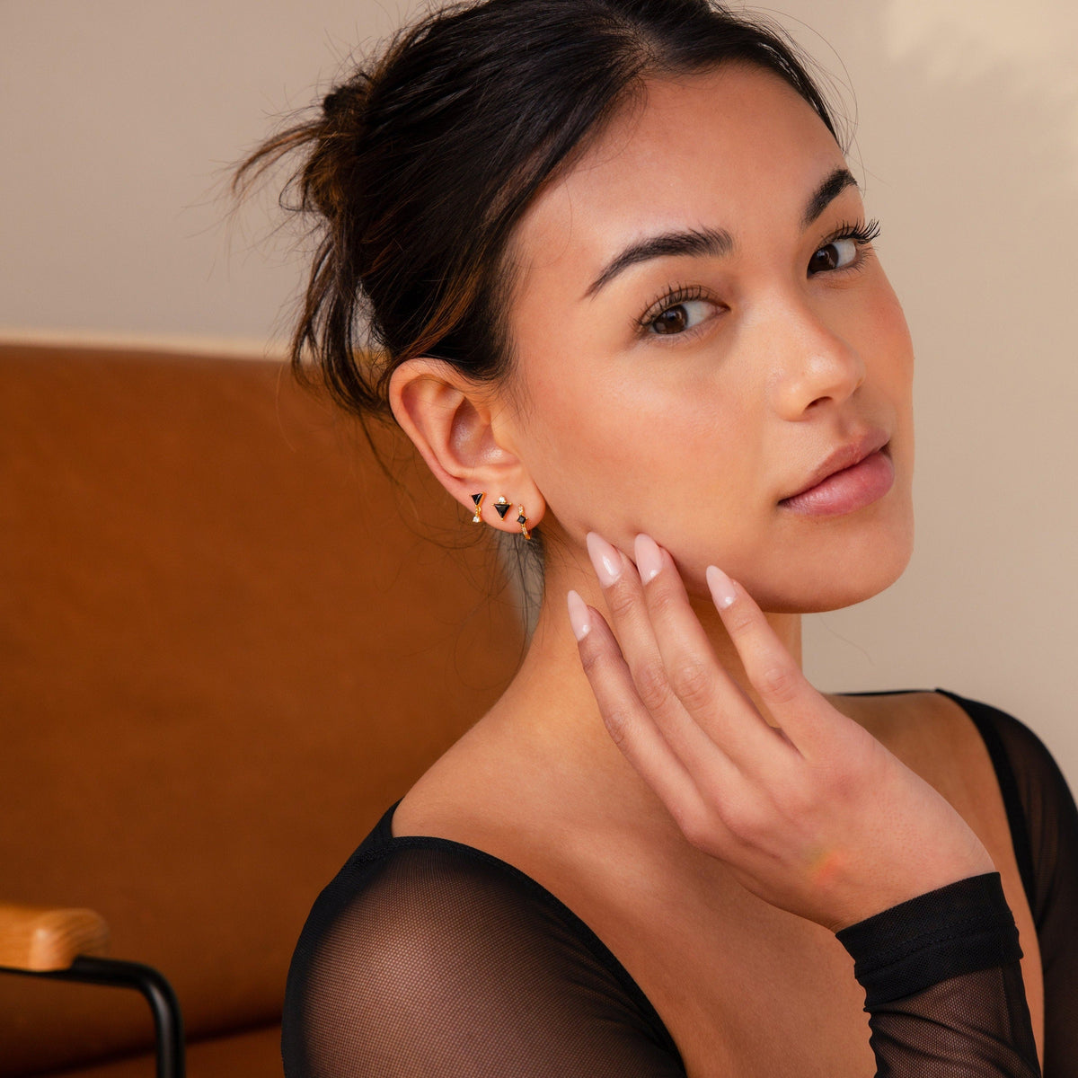 Conjunto de brincos pretos Art Déco