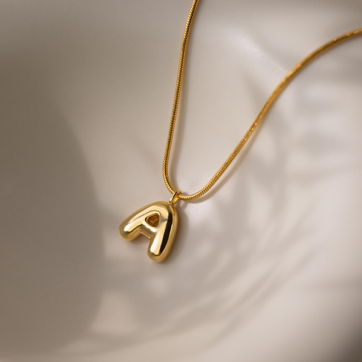 Bubble Letter Necklace in 18K Gold