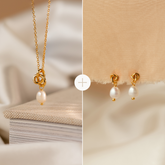 Conjunto de colar e brincos de pérolas Knot COMPRE 2 PAGUE 1
