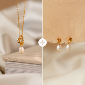 Conjunto de colar e brincos de pérolas Knot COMPRE 2 PAGUE 1