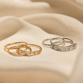 Conjunto de anéis de pedras baguete empilháveis
