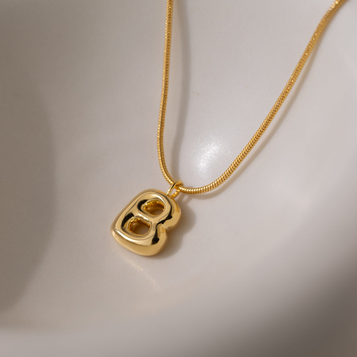 Bubble Letter Necklace in 18K Gold