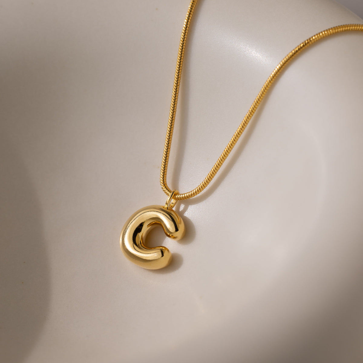Bubble Letter Necklace in 18K Gold