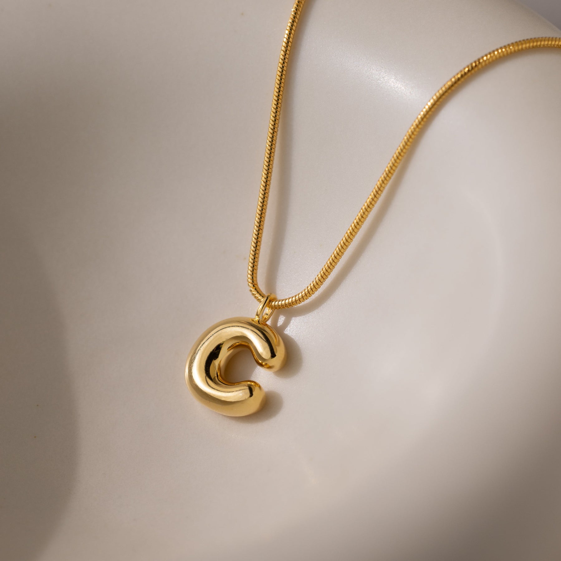Bubble Letter Necklace in 18K Gold