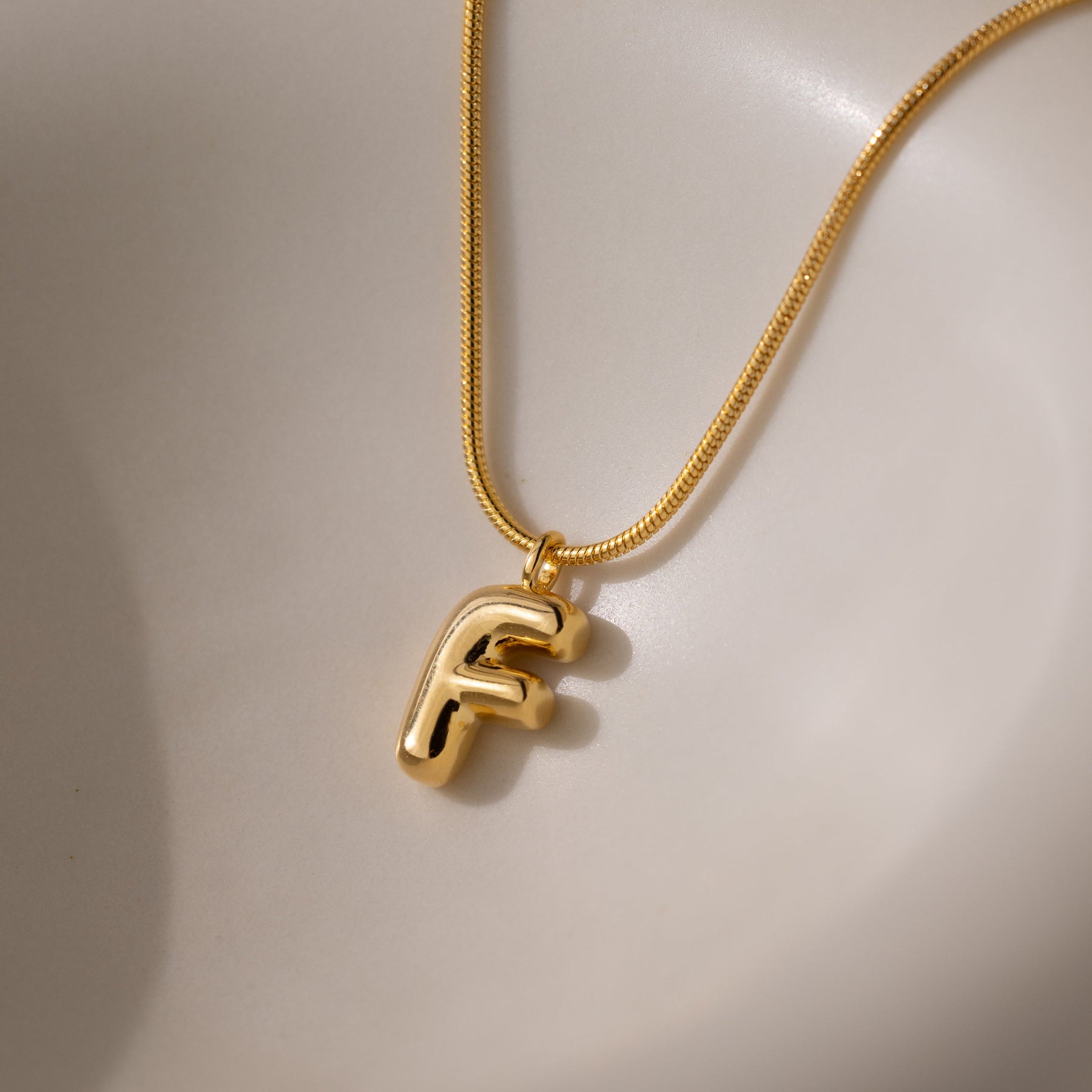 Bubble Letter Necklace in 18K Gold