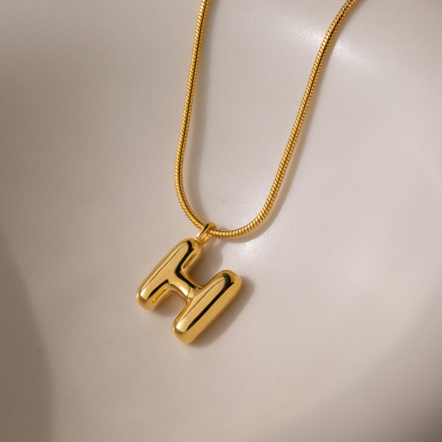 Bubble Letter Necklace in 18K Gold