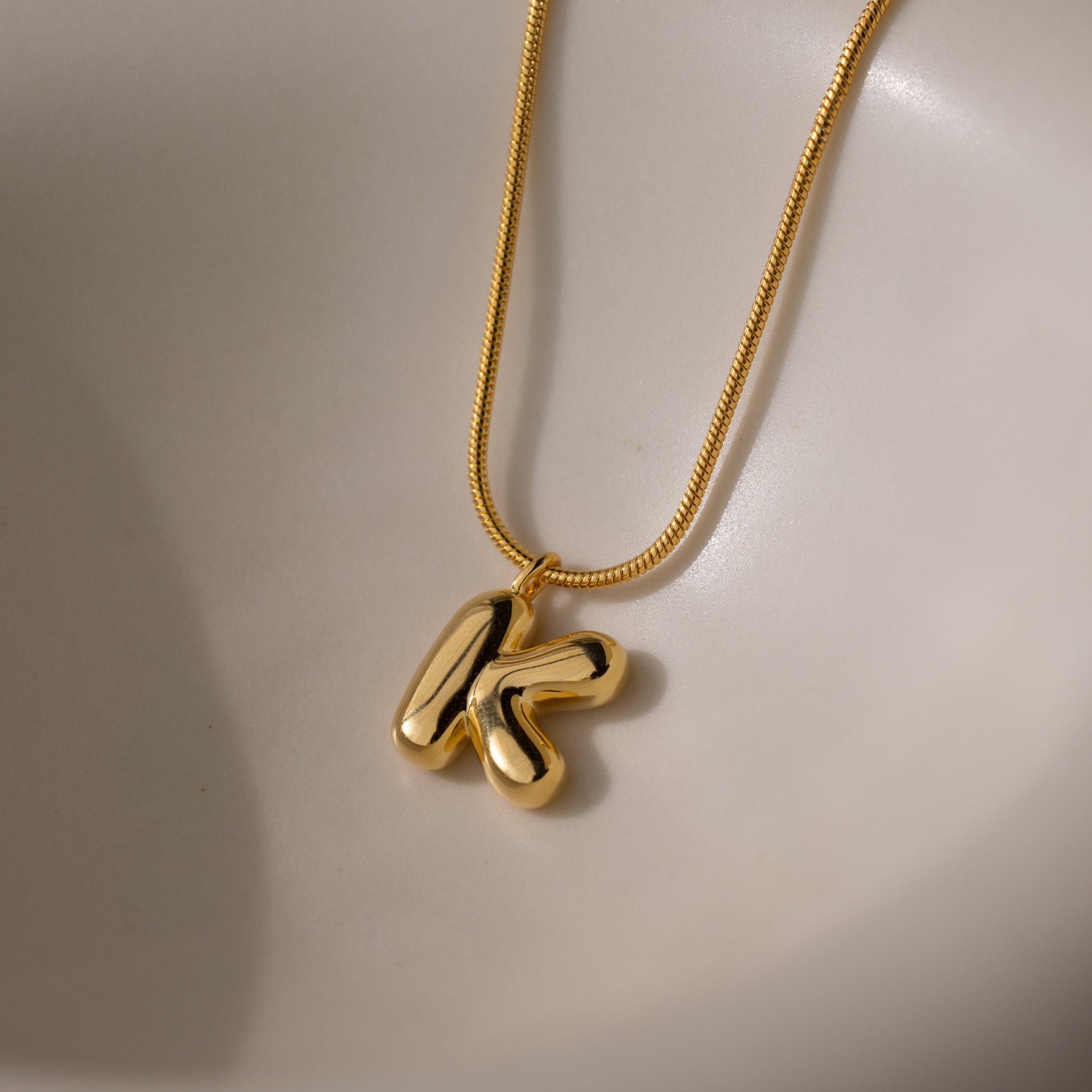 Bubble Letter Necklace in 18K Gold