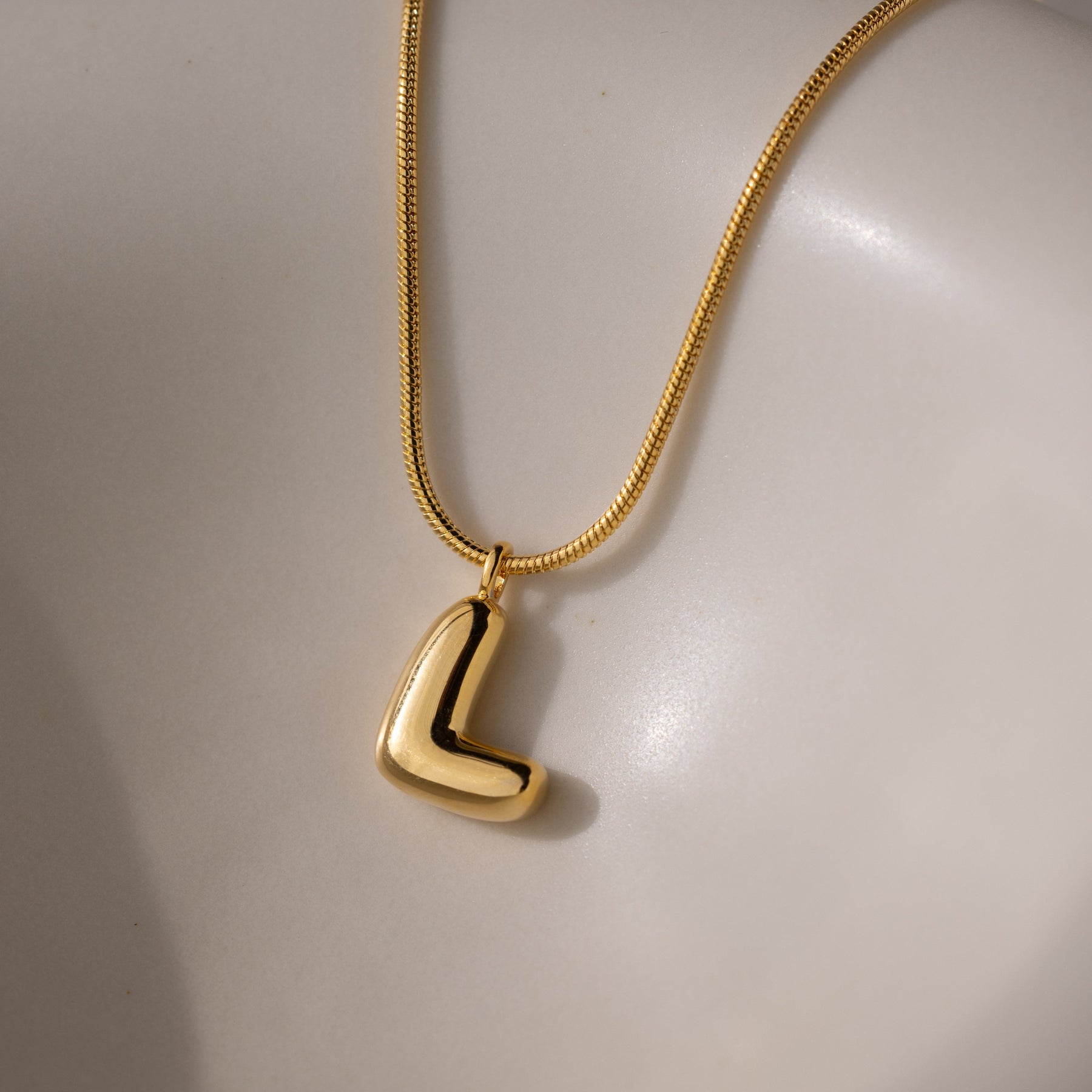 Bubble Letter Necklace in 18K Gold