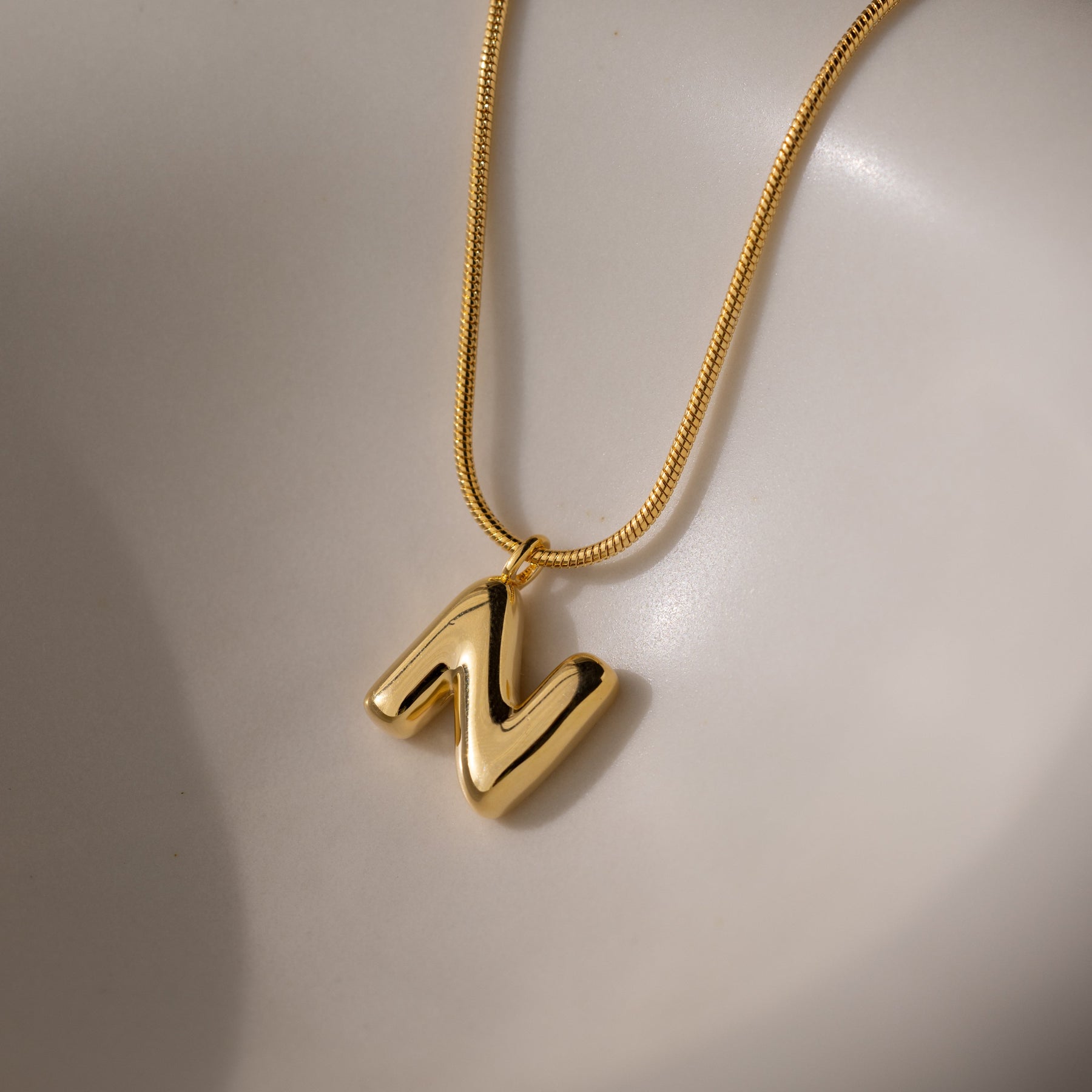 Bubble Letter Necklace in 18K Gold