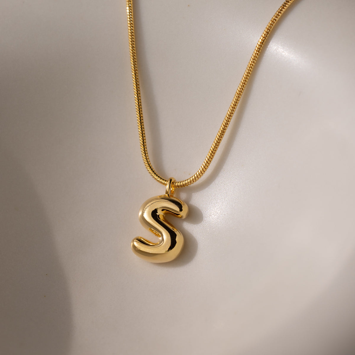 Bubble Letter Necklace in 18K Gold