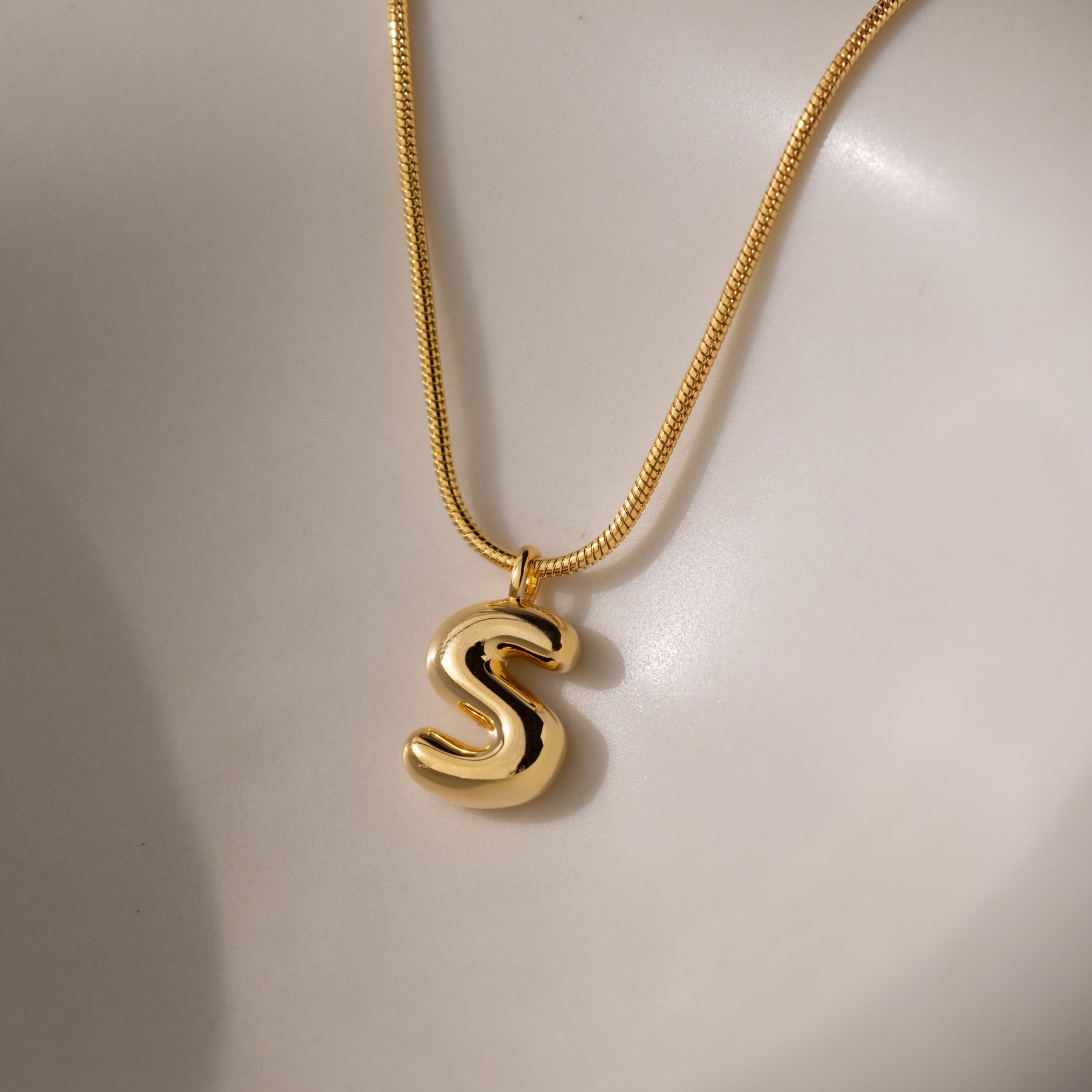 Bubble Letter Necklace in 18K Gold