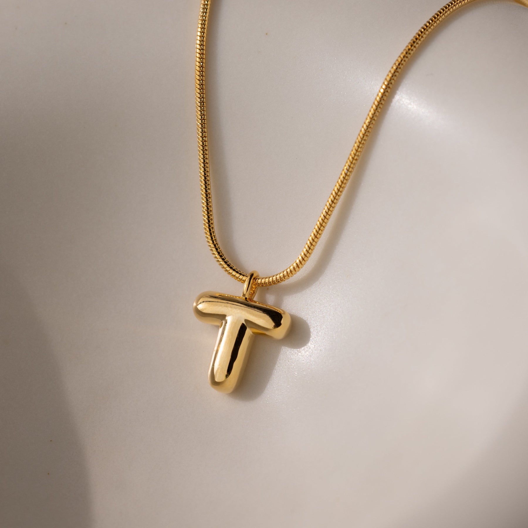 Bubble Letter Necklace in 18K Gold