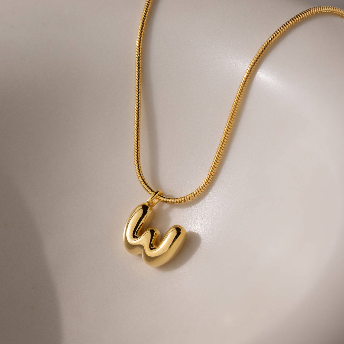 Bubble Letter Necklace in 18K Gold