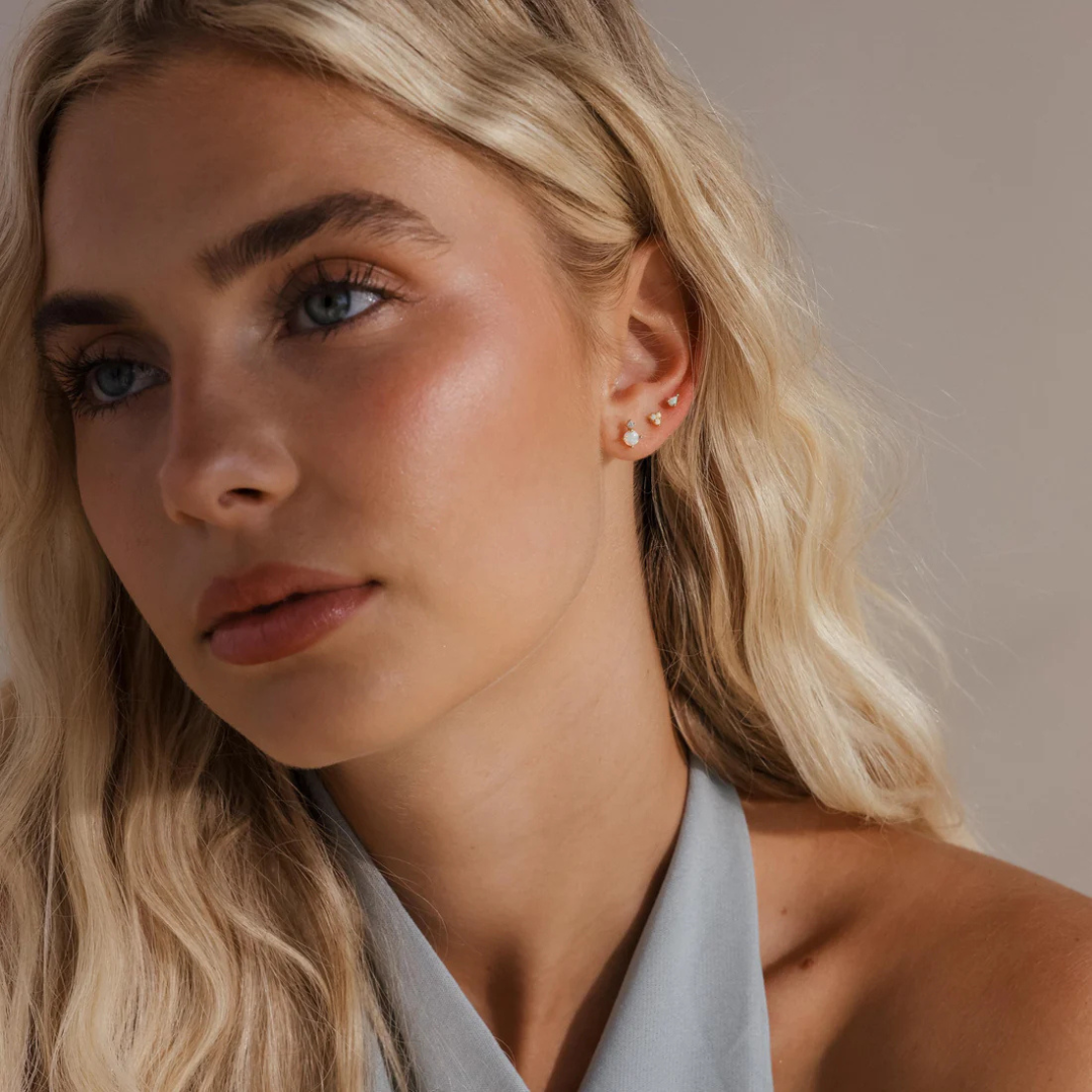 Opal Teardrop Flatback Studs in 18K Gold