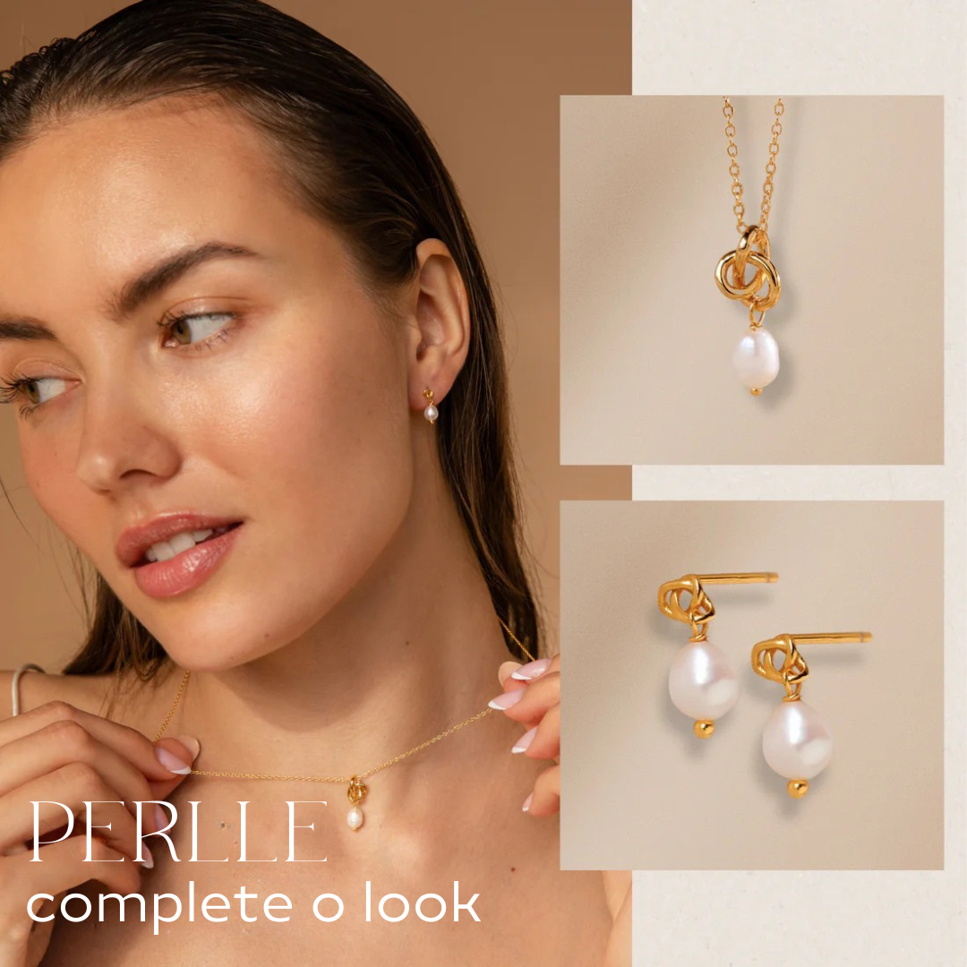 Conjunto de colar e brincos de pérolas Knot COMPRE 2 PAGUE 1