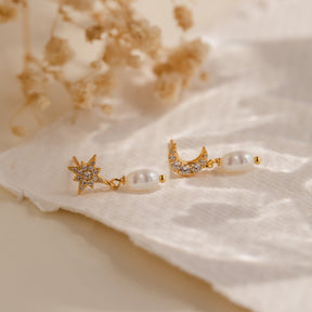 Brincos de Pérola Lua e Estrela