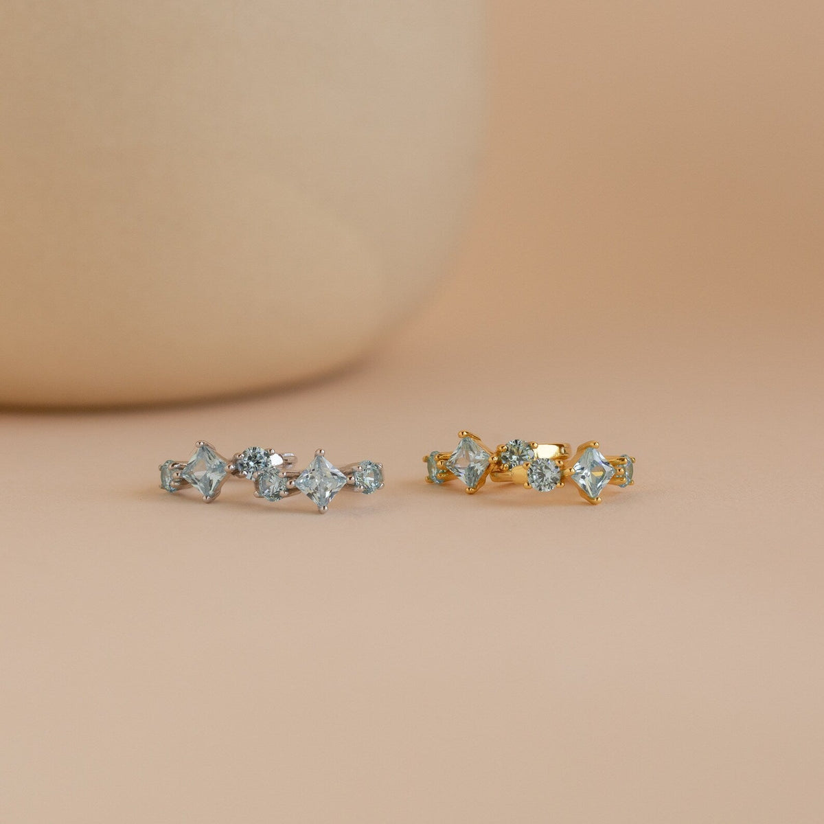 Brincos com Diamantes Água-Marinha