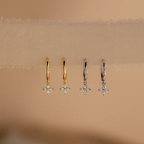 brincos pendentes com flor de diamante