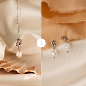 Conjunto de colar e brincos de pérolas Knot COMPRE 2 PAGUE 1