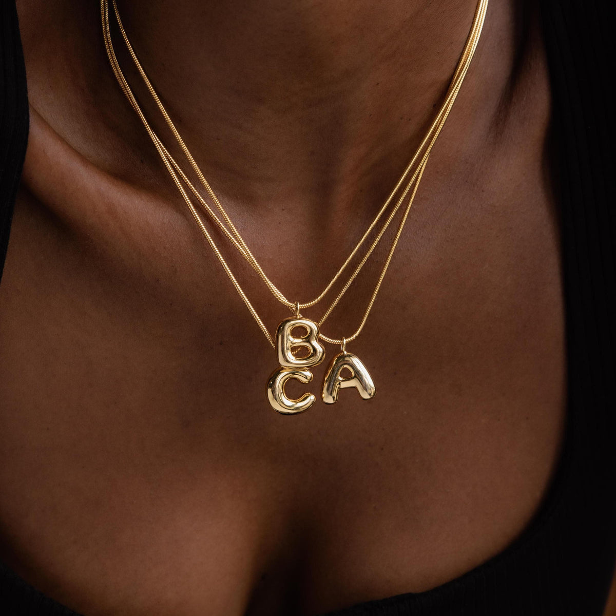 Bubble Letter Necklace in 18K Gold