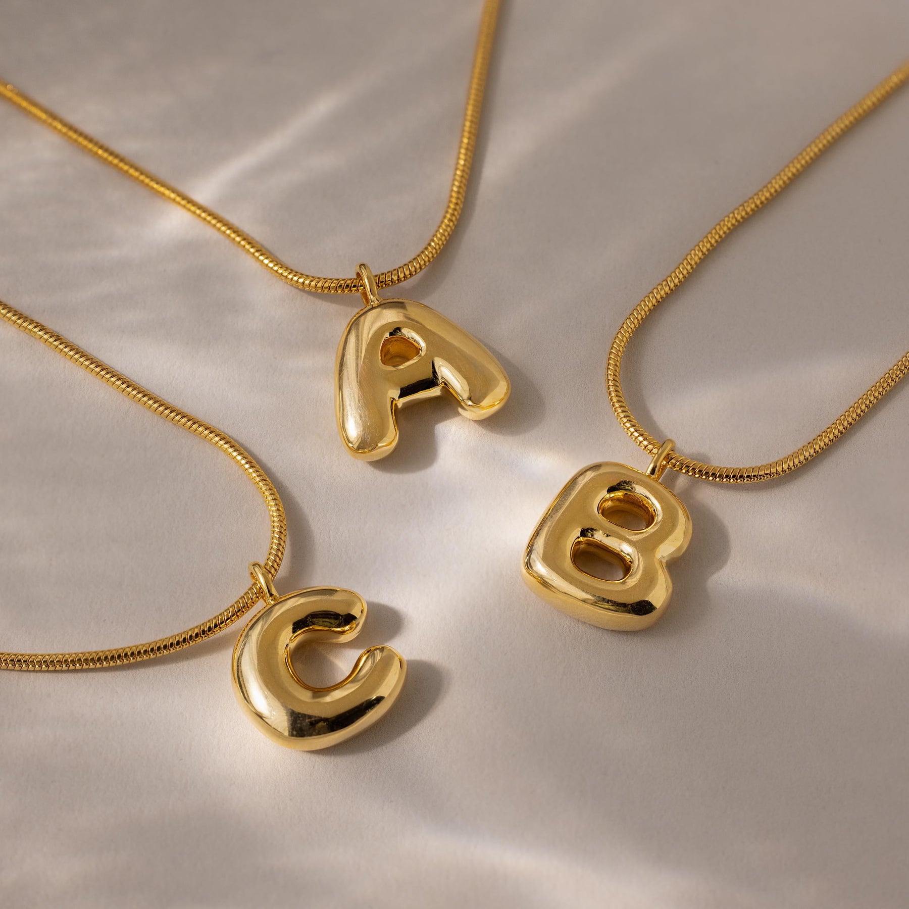 Bubble Letter Necklace in 18K Gold