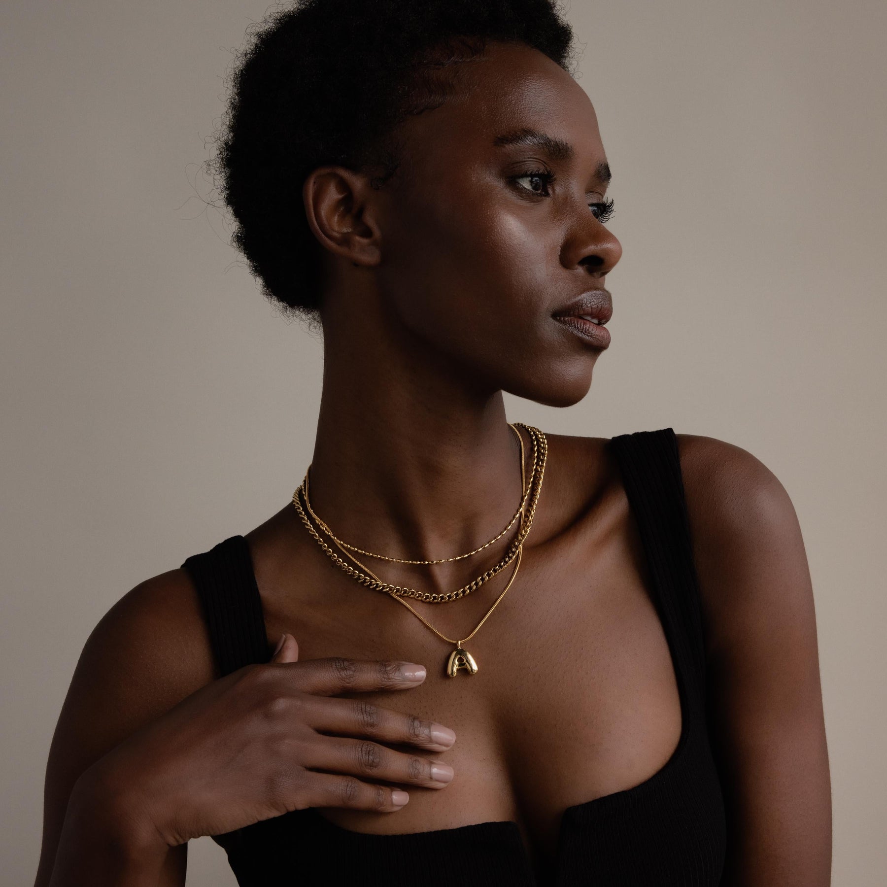 Bubble Letter Necklace in 18K Gold