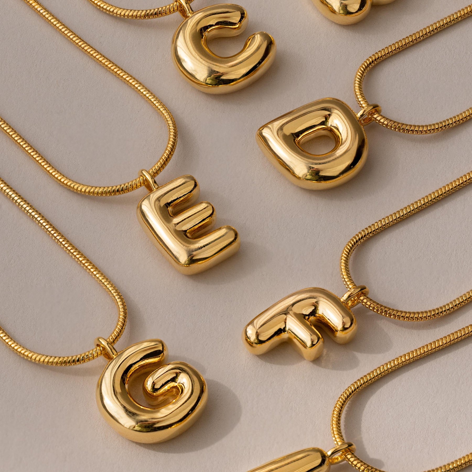 Bubble Letter Necklace in 18K Gold