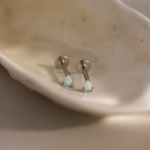 Brincos de Pressão com Pingente de Gota de Opala