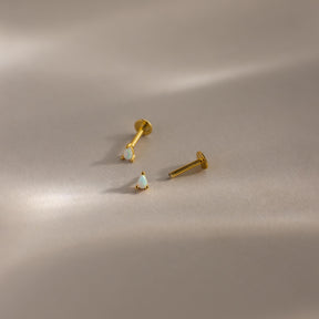 Brincos de Pressão com Pingente de Gota de Opala